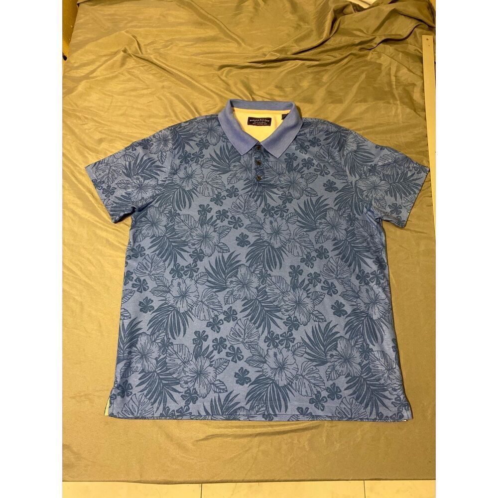 Bahama Bay Club Polo Shirt Mens Extra Large Blue Floral Tropical